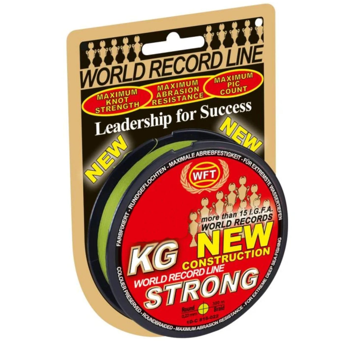 WFT 0,22mm 32kg Strong Chartreuse - 300m geflochtene Angelschnur, Geflechtschnur, Raubfischschnur