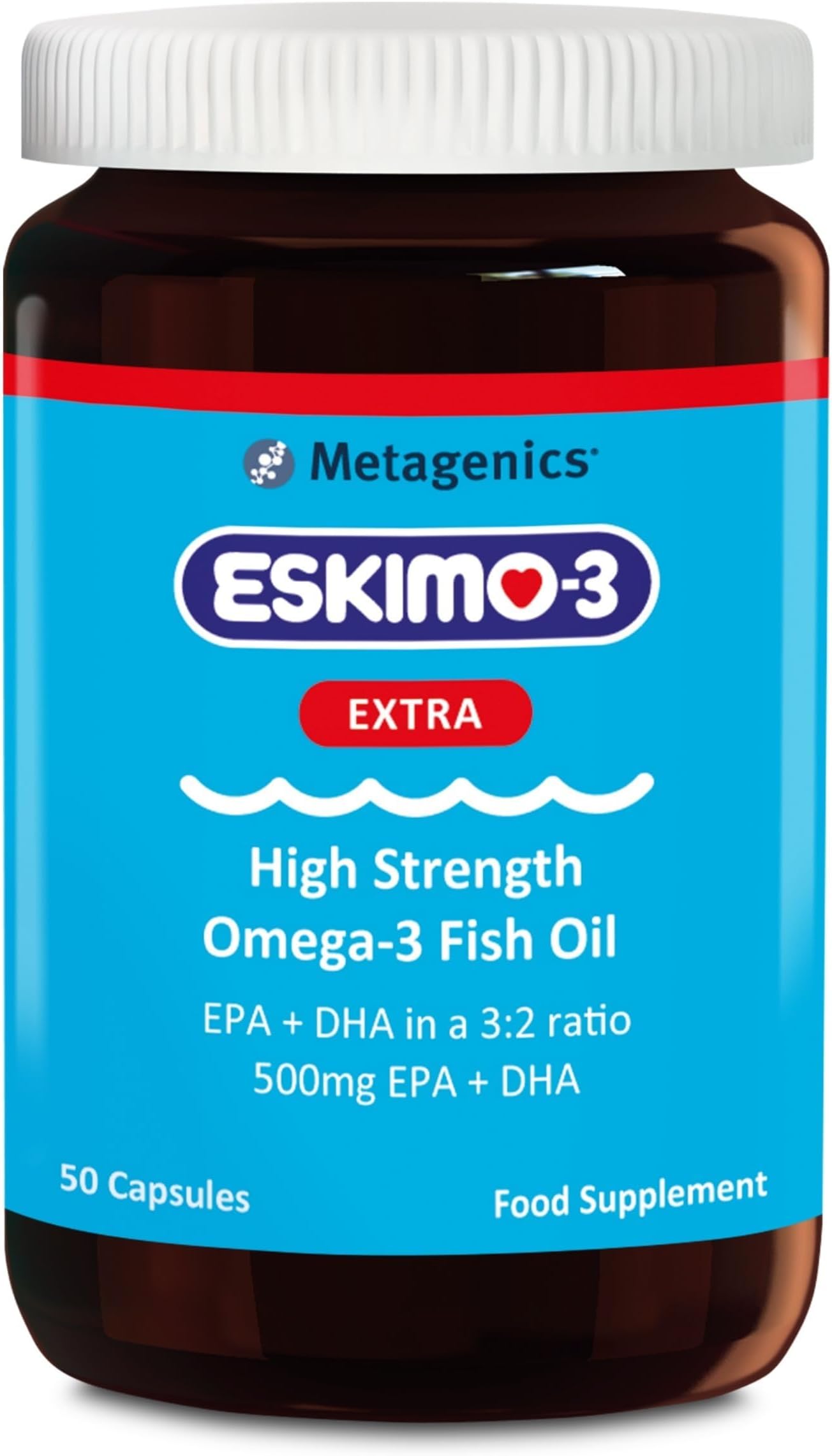 Eskimo-3 Extra High Strength Omega 3, Pure 500mg EPA & DHA - 50 Capsules | Provides 500mg of essential fatty acids EPA & DHA for Heart, Brain & Vision health