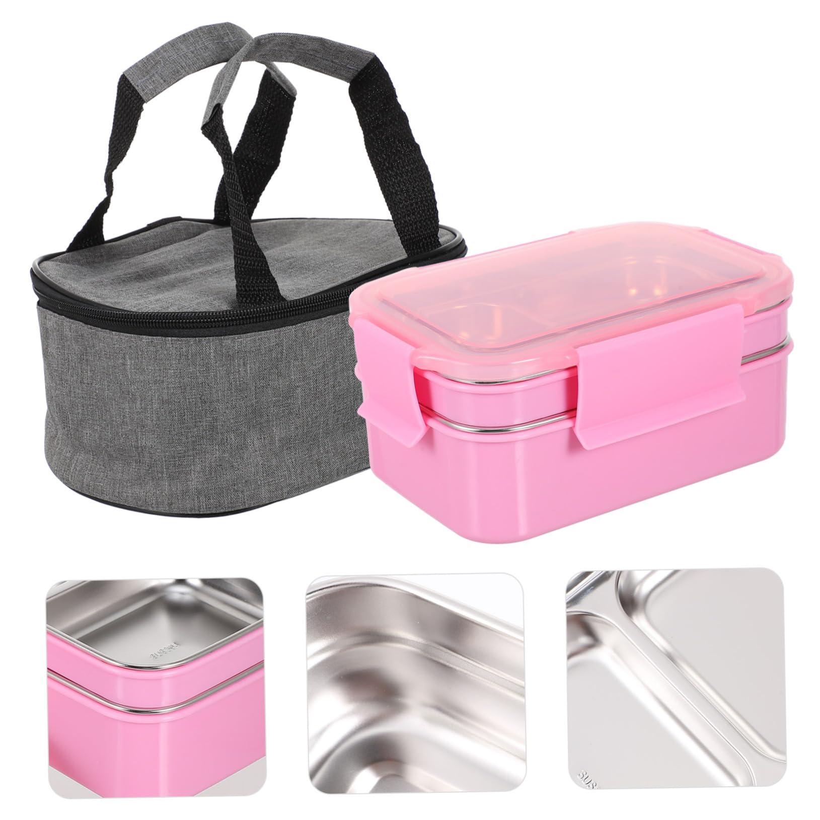 Mipcase Caja Bento Compartimentos de Acero Inoxidable Rosa | Doble Capa para Comidas, Resistente al Calor, Diseño Dividido que Evita Mezclar Alimentos