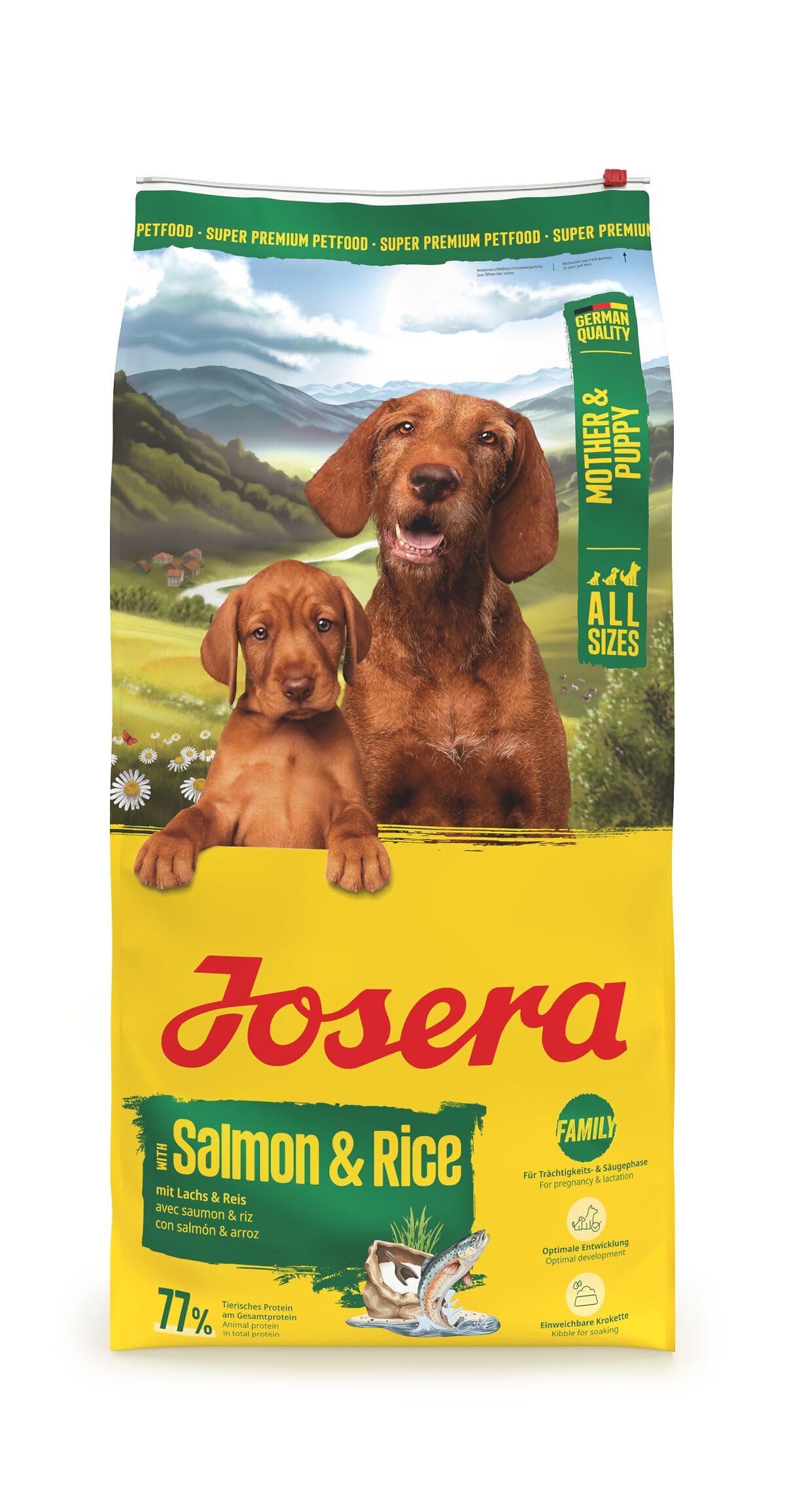 JOSERA Mother & Puppy Lachs & Reis (1 x 12,5 kg) | Premium Trockenfutter für trächtige/säugende Hündinnen & Welpen | Optimale Versorgung mit Enegie & L-Carnitin | glutenfrei | 1er Pack