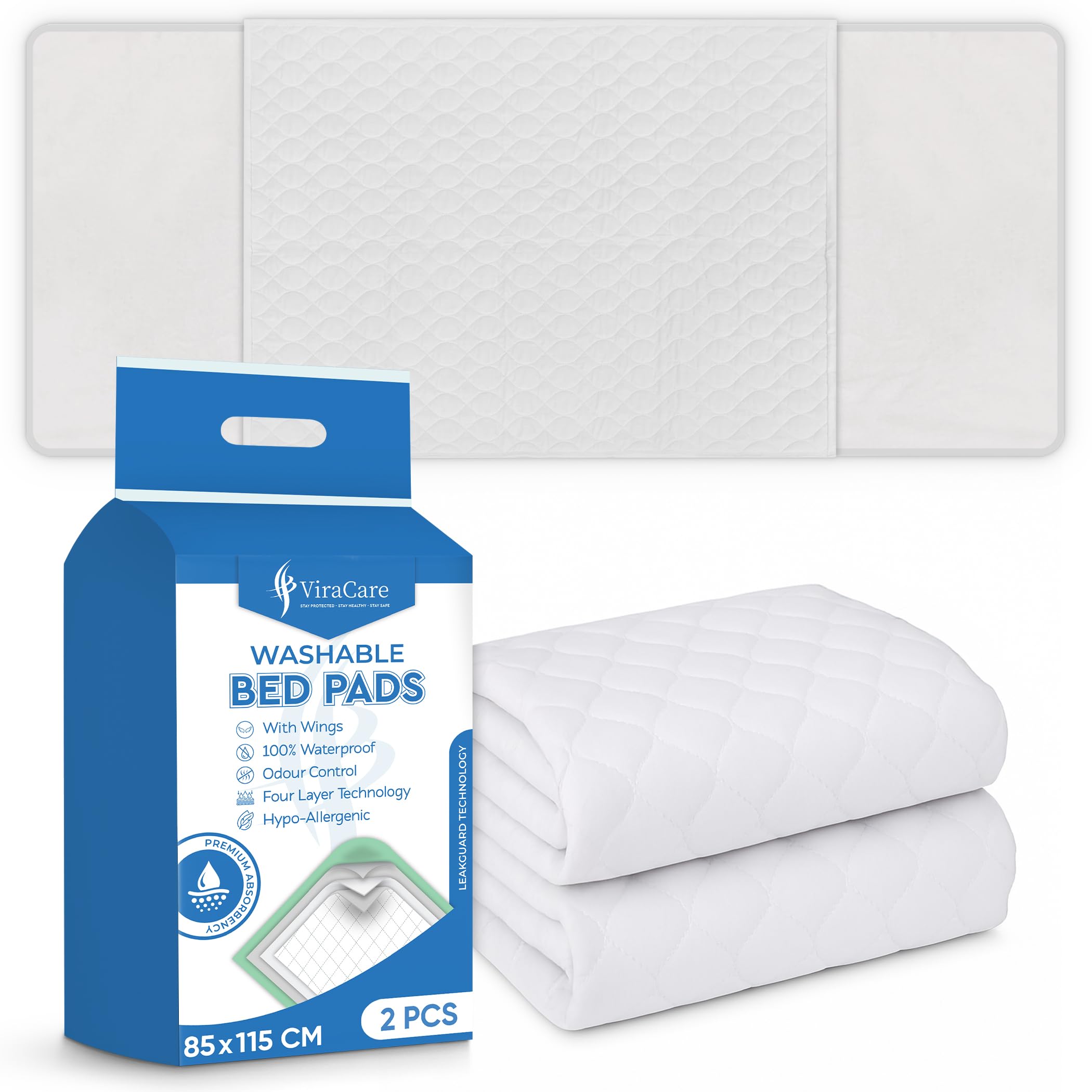 Viracare White 6 X Washable Incontinence Bed Pads With Tucks/Flaps | 85 X 115 Cm | Incontinence Bed Sheets | Suitable For Double Bed | Reusable & | Absorbent Pads | (3 Packs Of 2)