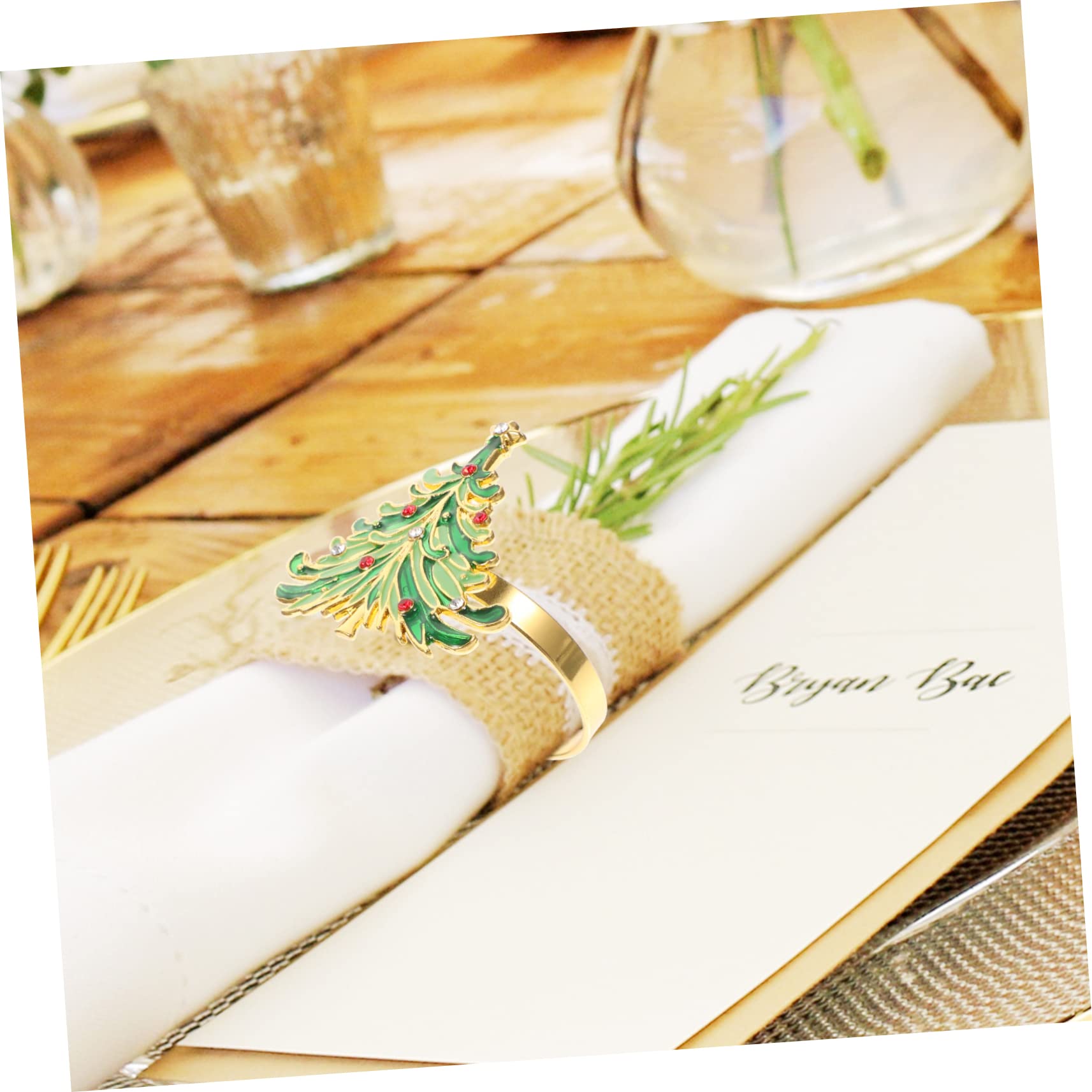 Cabilock 30 Pièces Rond De Serviette Fermoirs pour Serviettes Ronds De Serviette De Saison Faux Décor De Table De Sapin De Noël Décorations De Table De Noël Porte-Serviettes Métal