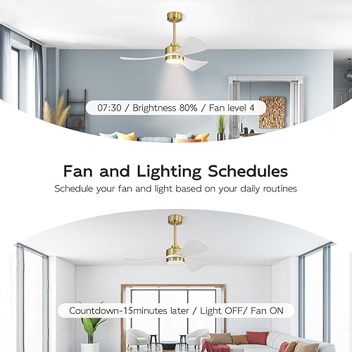 Miniatura 7 de WINGBO Ventilador de techo inteligente de 42 pulgadas con luces y control remoto, 3 aspas ABS, motor CC reversible de 6 velocidades, funciona con