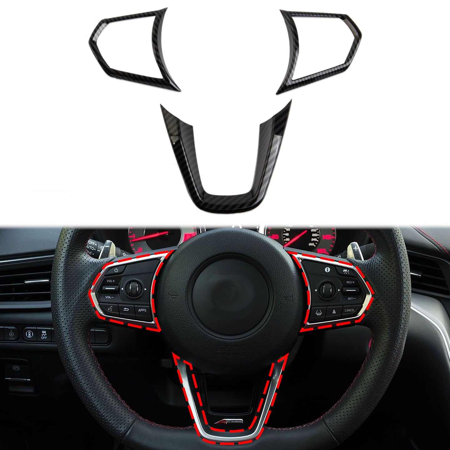 crosselecCarbon Fiber Interior Steering Wheel Trim Cover Accessories for 2022-2025 Acura MDX for 2021-2025 TLX