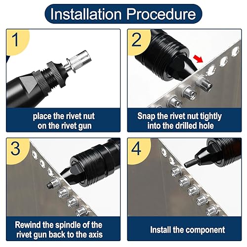 Miniatura 7 de Juego de tuercas de remache métricas de acero inoxidable 304 (218 piezas), M3 M4 M5 M6 M8 M10 de cabeza plana, conjunto de tuercas roscadas Rivnut
