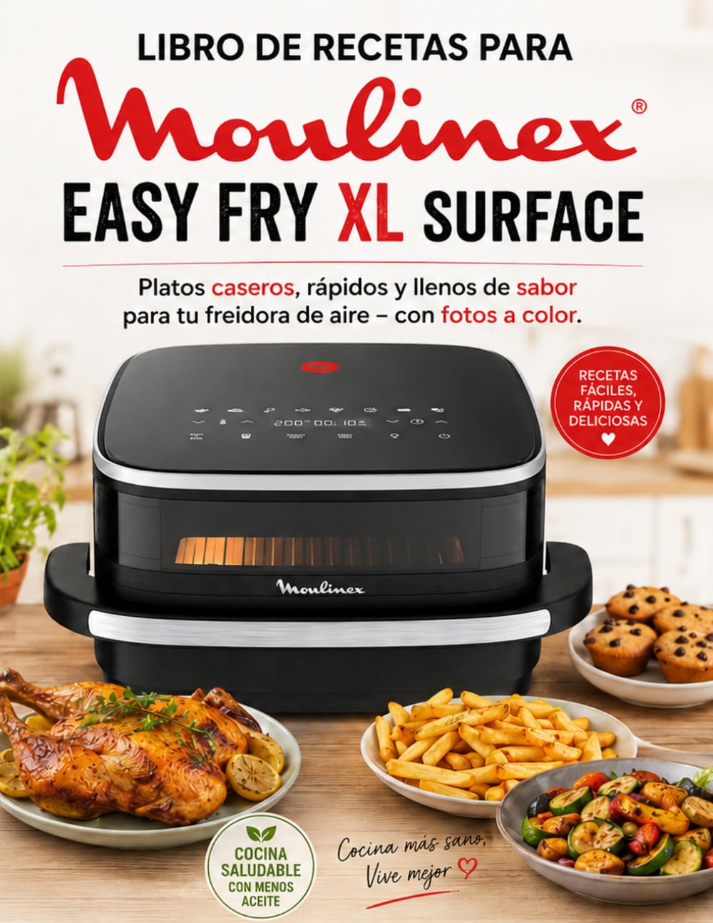 Libro de recetas para Moulinex Easy Fry XL Surface: Platos caseros, rápidos y llenos de sabor para tu freidora de aire – con fotos a color