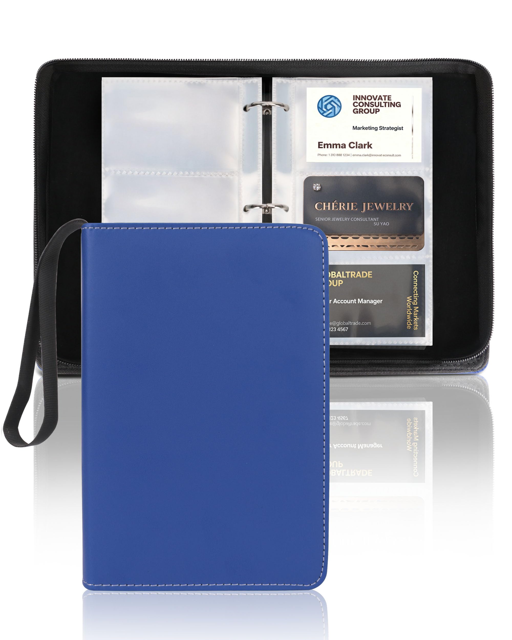 Photo 1 of (small 7inch) Leather Business Card Book Holder Organizer, Professional Name Card Book Holder with 300 Card Capacity, Portable PU Credit Card Binder File Sleeve Storage for Men Women,50 Pack Sleeves Zipper Closure