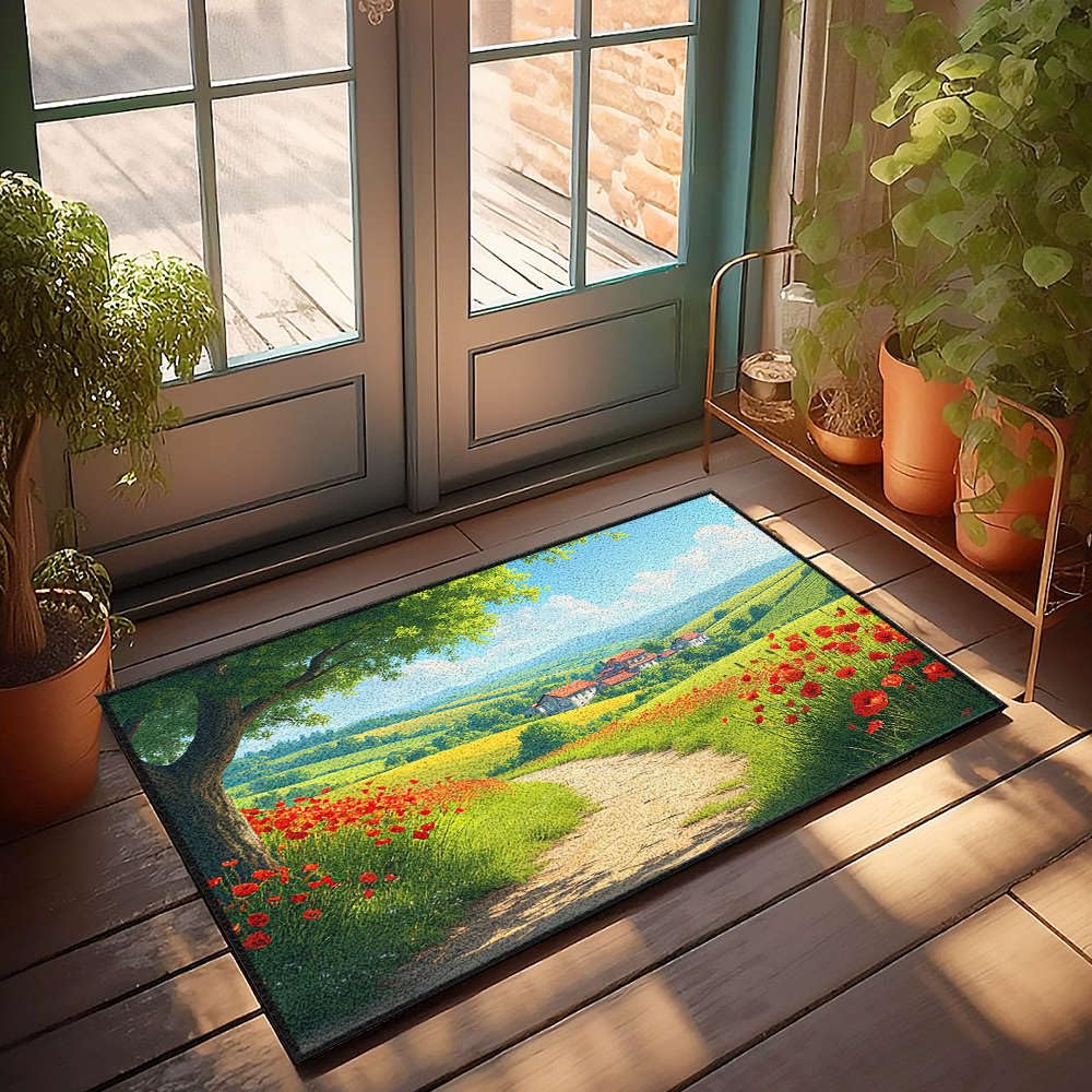 Tapis de porte intérieur absorbant motif campagne | Paillasson d'entrée 50x80