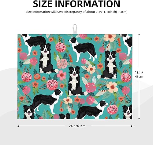 Miniatura 2 de RLDOBOFE Tapete de secado de platos para encimera de cocina, tapete escurridor antideslizante Border Collie Florals, almohadilla de secado de