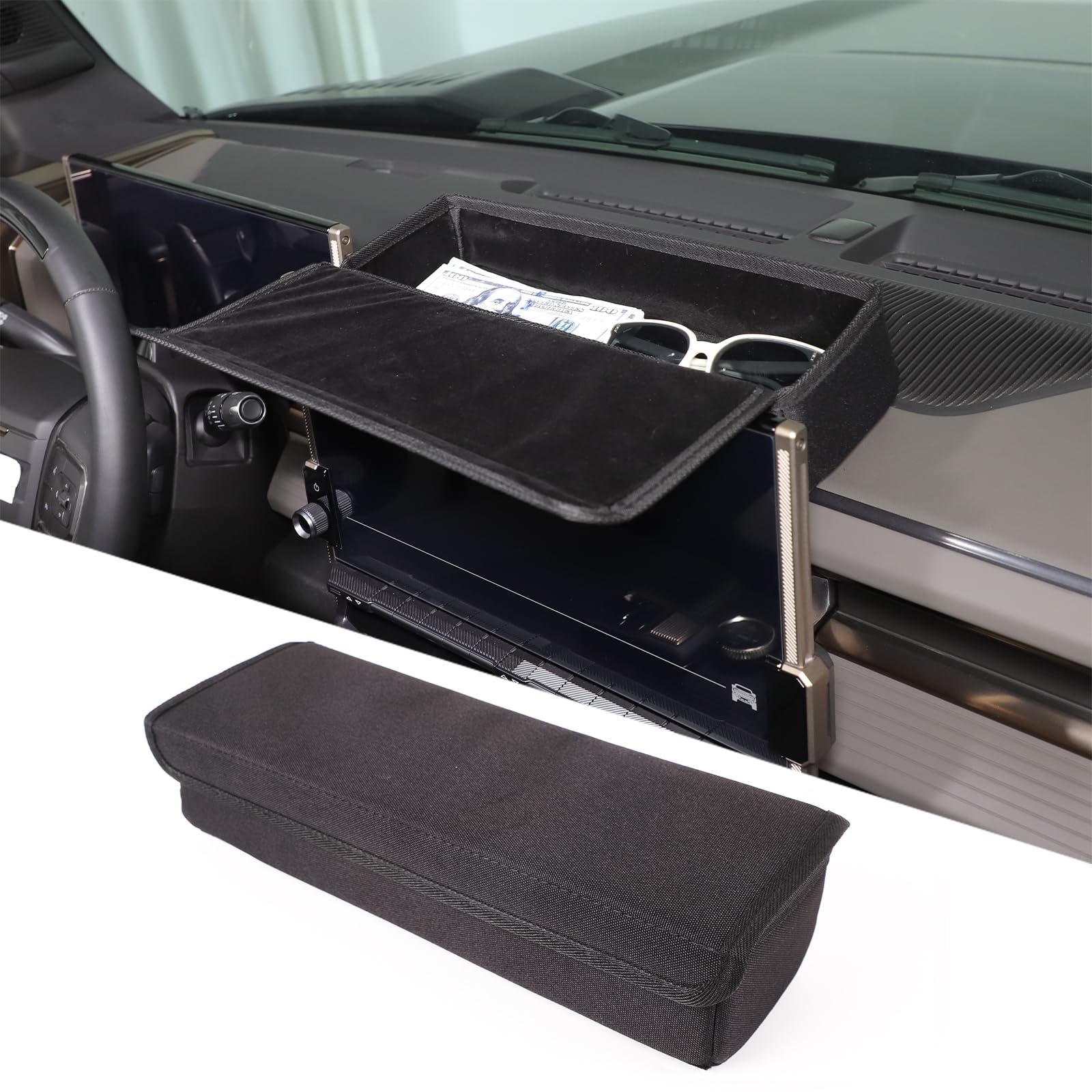 Suetlcoity Dashboard Behind Screen Storage for Hummer EV SUV Pickup 2024 2025 2026 Accessories Hidden Sunglasses Holder Tray with Privacy Protection,Dash Center Console Organizer w/Lid (Black)