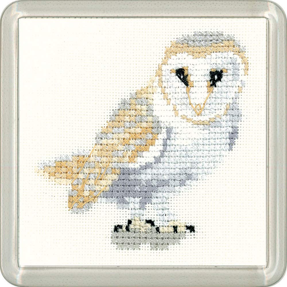 Heritage Crafts Little Friends Coaster Cross Stitch Kit - Barn Owl, Bird