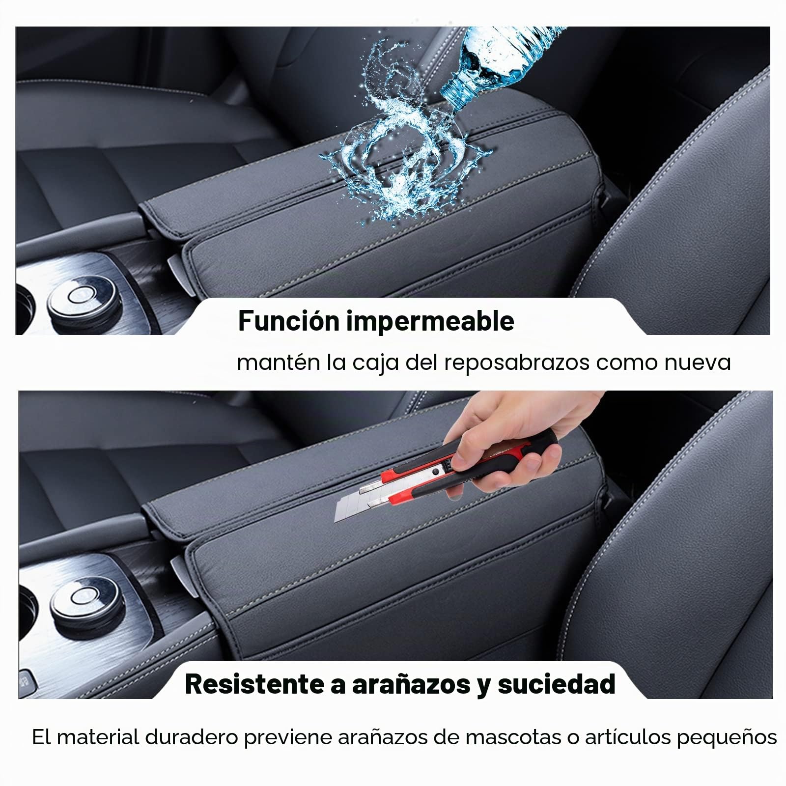 YEE PIN Cubierta de reposabrazos compatible con 3008 5008 2017-2023/508 508GT 508SW 2019+ Reposabrazos central Tapa de cuero Funda protectora Accesorios Cubierta del brazo (línea negra)