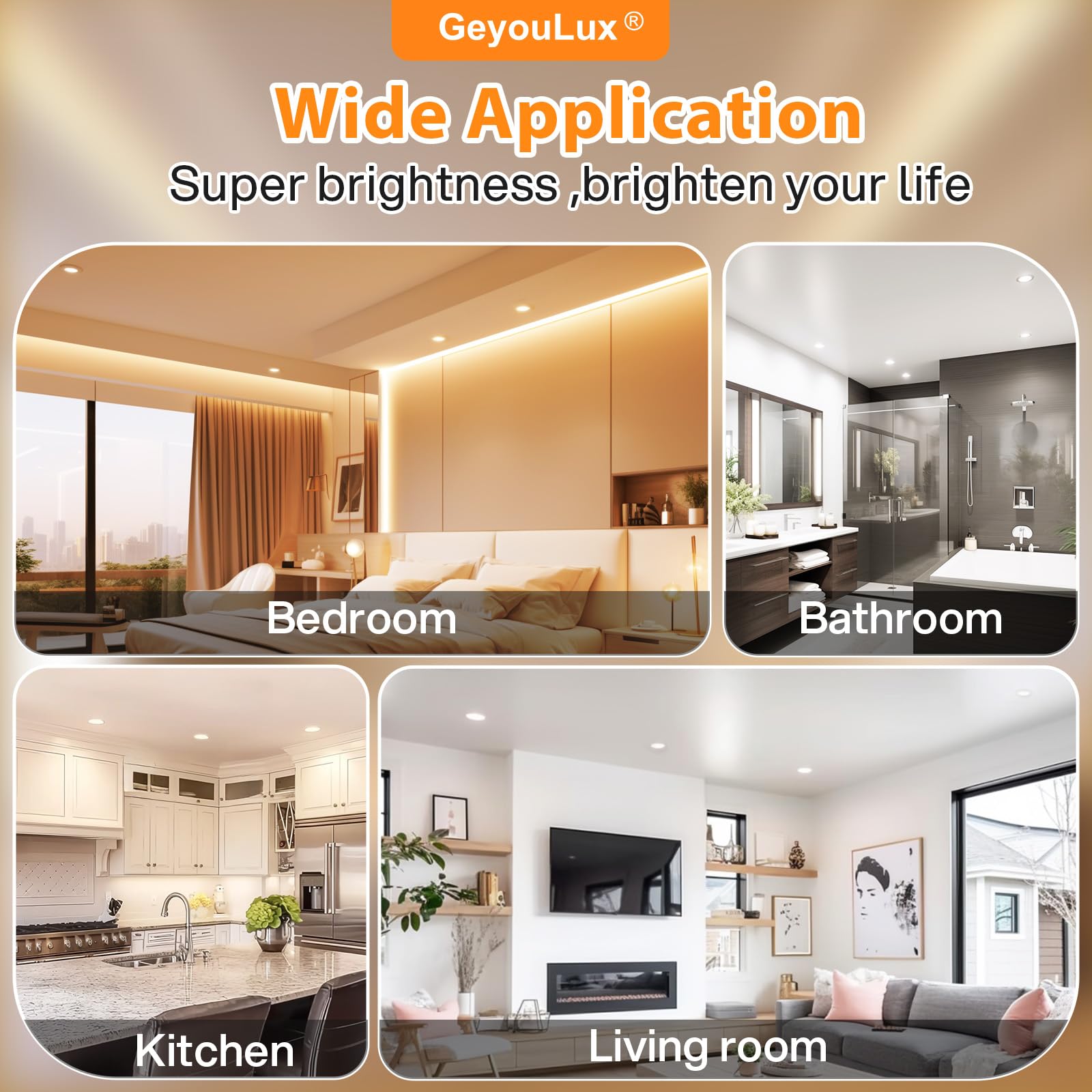 GeyouLux LED Einbaustrahler 230V Dimmbar 68mm 6W IP44 45° Schwenkbar 3000K Warmweiß 6er Set