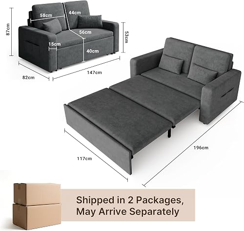 Xbro 2-Seater Sofa Bed, Extendable Sleeper Couch with Pull-Out Function, Modern Velour Fabric for Living Room, Guest Room or Office - 3