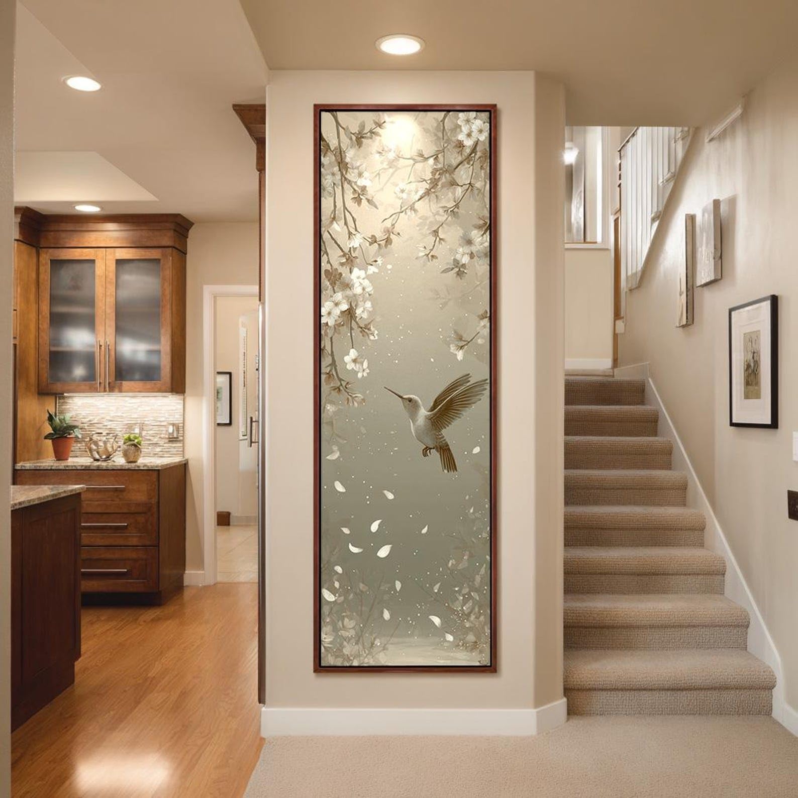 XINBAO Tall Narrow Canvas Bird Art, Narrow Wall Decor, Large Vertical Painting, Bird Animal Artwork,Slender Branch Canvas Print(45x135cm/Frameless)
