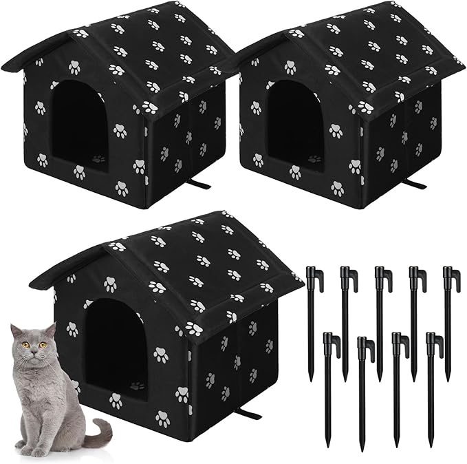 Soaoo 3 Pcs Cat Houses for Outdoor Cats Stray Warm Cats