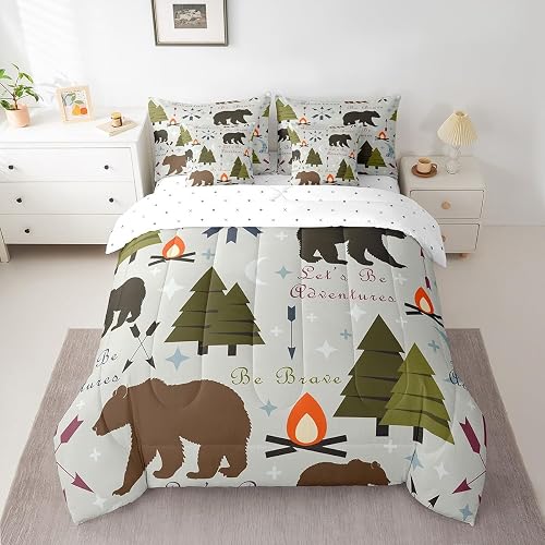 Feelyou Cabin Bear Bed in a Bag Queen Size 7 Pieces for Boys