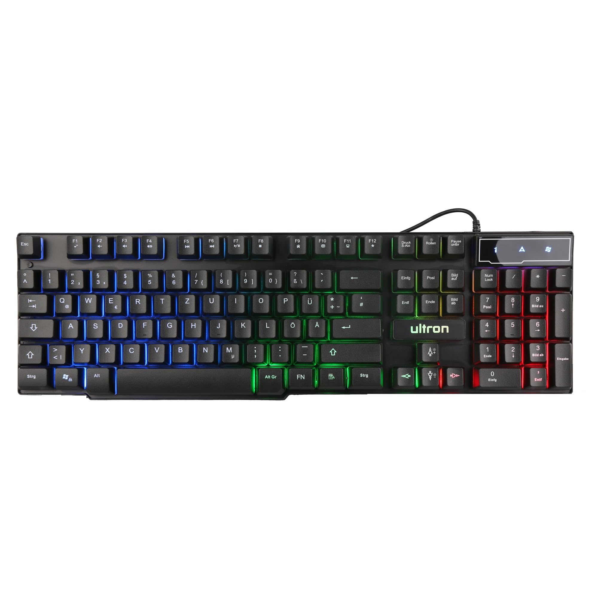 Ultron Hawk - Set tastiera per gaming 4 in 1 PC Pack Combo – Tastiera retroilluminata RGB [QWERTZ DE Layout] e mouse [fino a 6400 DPI], cuffie da gioco e tappetino per mouse – per PC, Xbox, PS4