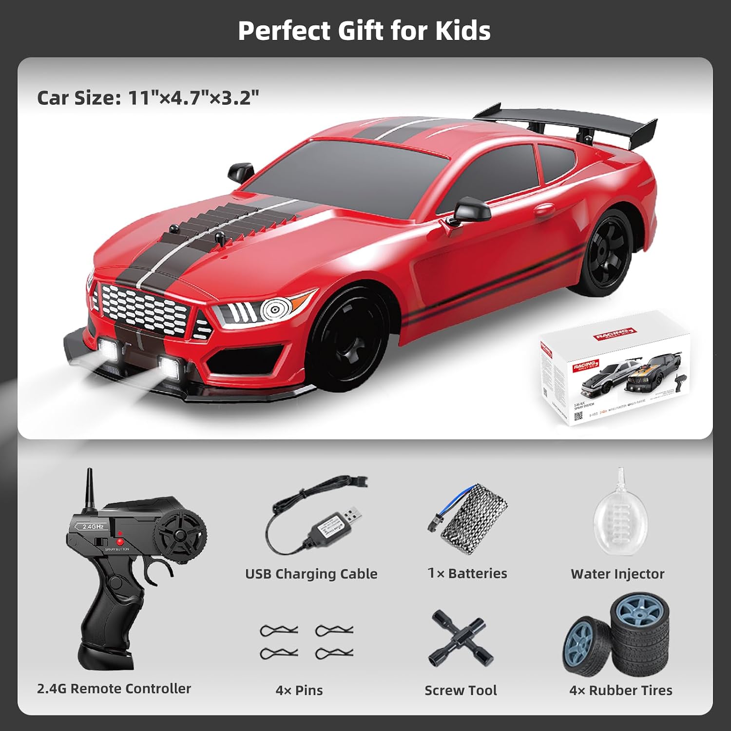 RC Drift Car, Drifting RC Car 2.4GHz 1:16 RC Cars 4WD High Speed Remote Control Cars with LED Lights Rechargeable Battery Racing Sport Toy Vehicle for Adults Boys Kids