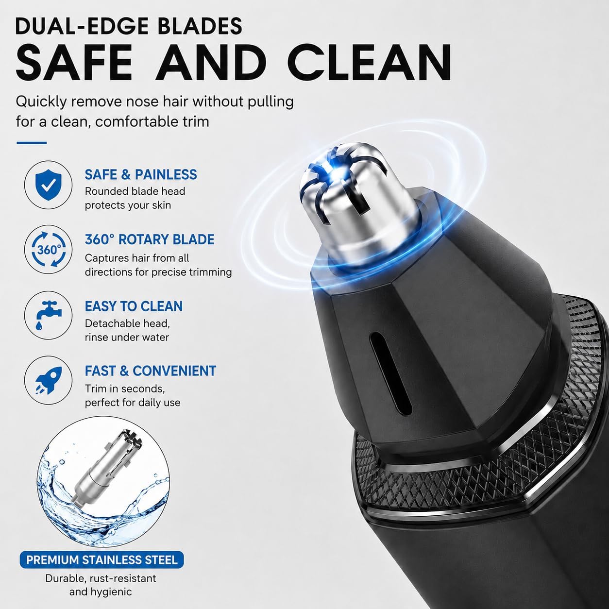 Oogway Master® Nose Hair Trimmers for Men, IPX7 Waterproof Ear and Nose Hair Cutter Remove Clipper, Dual Edge Blades for Easy Cleansing, Portable Electric Eyebrow & Facial Grooming Kit Painless