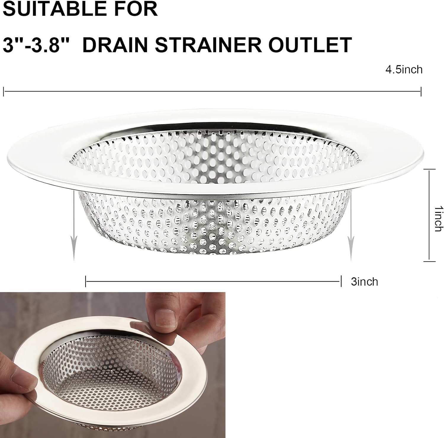 LASSHSWA Kitchen Sink Strainer, Kitchen Sink Drain Strainer Stainless Steel, Sink Strainers for Kitchen Sinks with Large Wide Rim 4.5" Diameter (2 PCS), Canada - 3