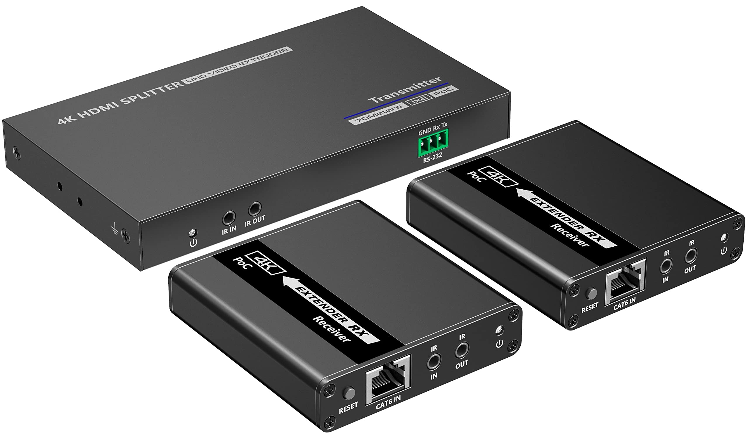 PremiumCord HDMI 1-2 Splitter + Extender via Cat6 / 6a / 7, Ultra HD 4K @ 30Hz à 70m, Habillage en Métal, 2 Destinataires avec Alimentation, Dolby TrueHD, 3D, EDID, CEC, HDCP2.2
