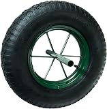 WERKA PRO Roue Gonflable 15'' - 385 x 95 mm - Axe Ø 20 mm - Jante Métal Verte - Brouettes de Jardin - 242 mm Longueur Axe - Pneus Noirs - Usage Bricolage - 1