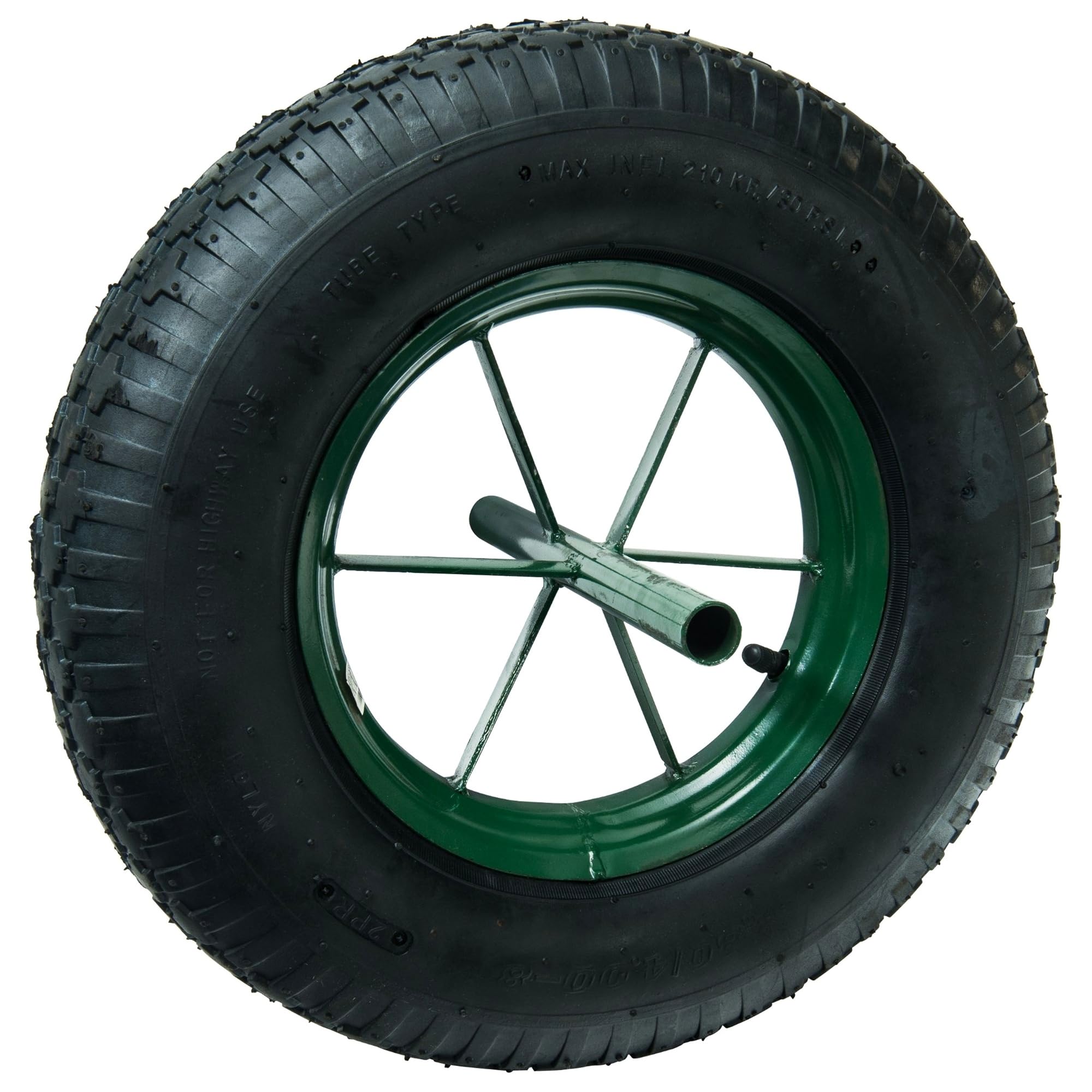 WERKA PRO Roue Gonflable 15'' - 385 x 95 mm - Axe Ø 20 mm - Jante Métal Verte - Brouettes de Jardin - 242 mm Longueur Axe - Pneus Noirs - Usage Bricolage