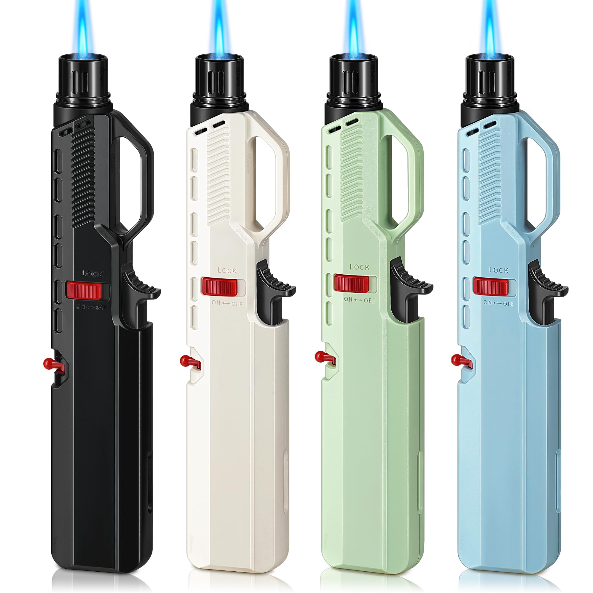 4 Pack of Torch Lighter Windproof Adjustable Jet Flame with Visible Window Safety Lock Long Butane Gas Refillable