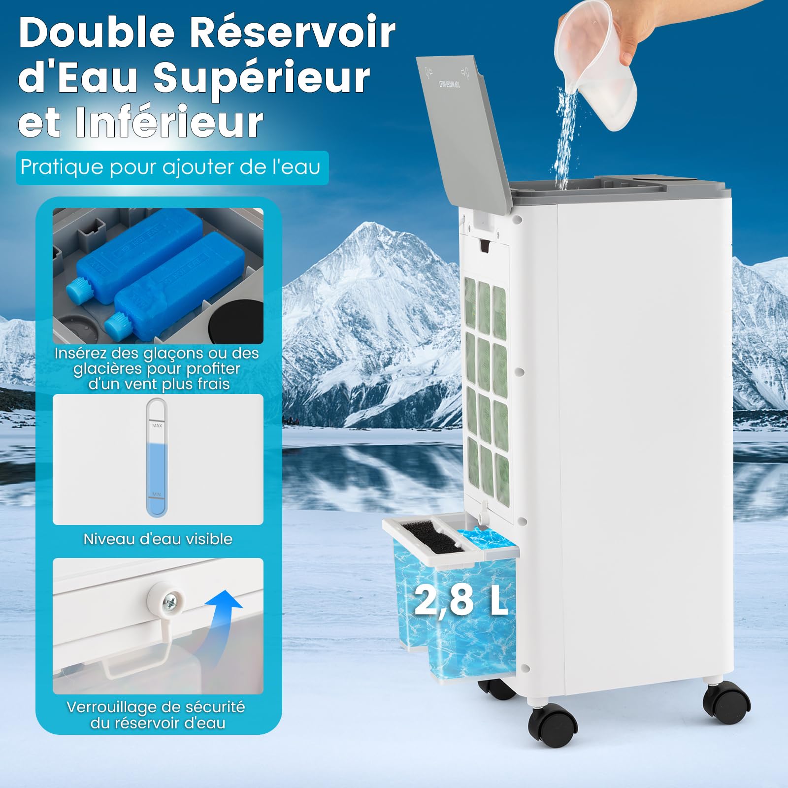 COSTWAY - Refrigerador de aire silencioso 4 en 1, aire acondicionado móvil sin evacuación 60 W, temporizador 12 h, ventilador, humidificador, bajo consumo (gris)