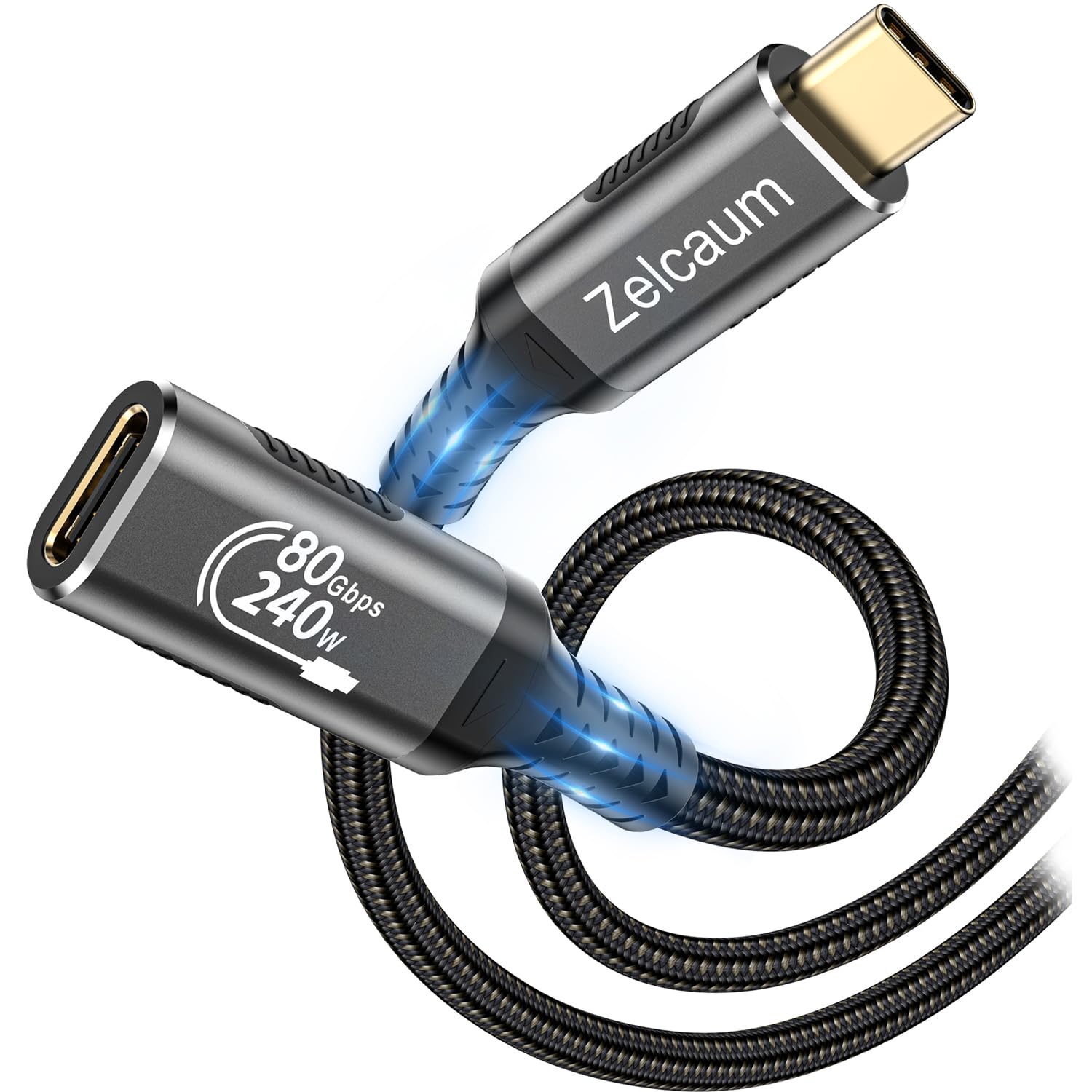 120Gbps Bandwidth USB C Thunderbolt 5 Extension Cable, 80Gbps Date Transfer Cable Extender, 16K 8K 4K Video Sync Display 240W Charging, Compatible with Thunderbolt 4/3 USB-C USB4 Gen4, 2.6FT