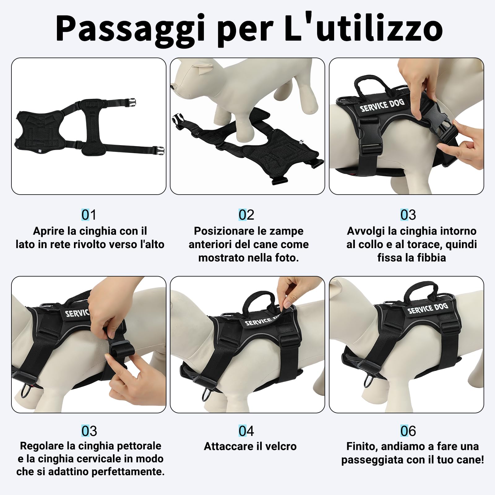 COMSLE Pettorina Cane Taglia Grande Media Piccola, Pettorina Cane ad h Riflettente, Nero, M