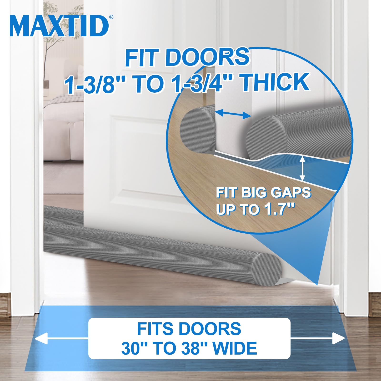 MAXTID Large Door Draft Stopper for Bottom of Doors 36” Under Door Sweep Noise Blocker Black Gap Stoppers Adjustable Doors Seal Sweep Guard Draft, Window Breeze Stoppers, Home Essentials Gadgets