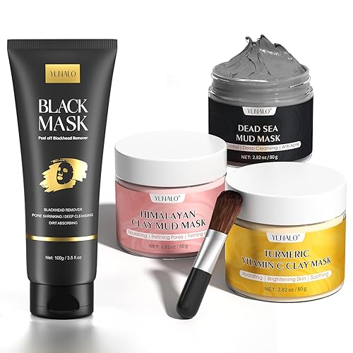 YLNALO Máscara eliminadora de puntos negros y juego de 3 máscaras faciales de arcilla, máscara facial de carbón con cepillo y extractores de