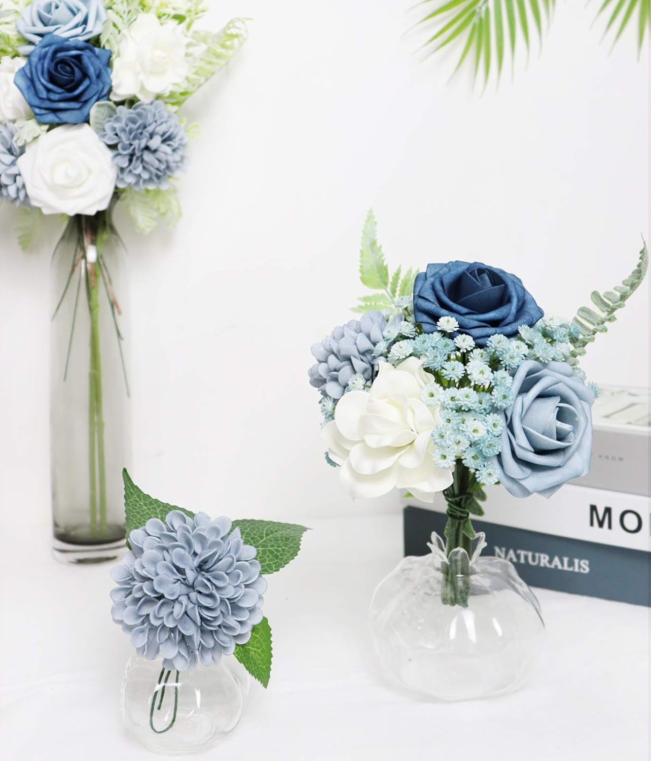 Artificial Flowers Combo Delicate Elegant Dusty Blue Mixed Flowers with Stem for DIY Wedding Bouquets Centerpieces Baby Shower Party Home Decorations - Image 5