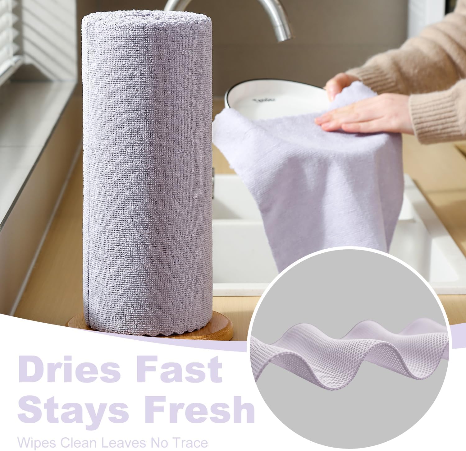 Jessy Home 2 Roll Reusable Paper Towels,100 Sheets Tear Away Microfiber Cleaning Cloth, Lint Free Cleaning Rags for Kitchen, Dishcloth,Household Cleaning Supplies image 3