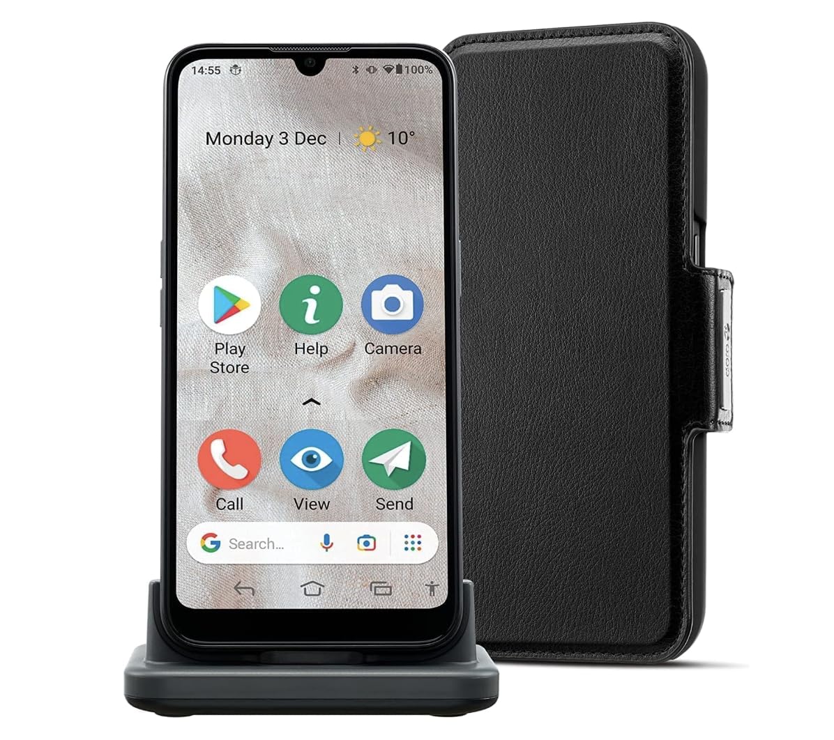Doro 8100 Plus 4G Smartphone Sbloccato per Seniors, Resistente all'acqua, con tripla fotocamera, schermo 6.1", GPS, riconoscimento facciale, supporto caricatore e custodia (nero)