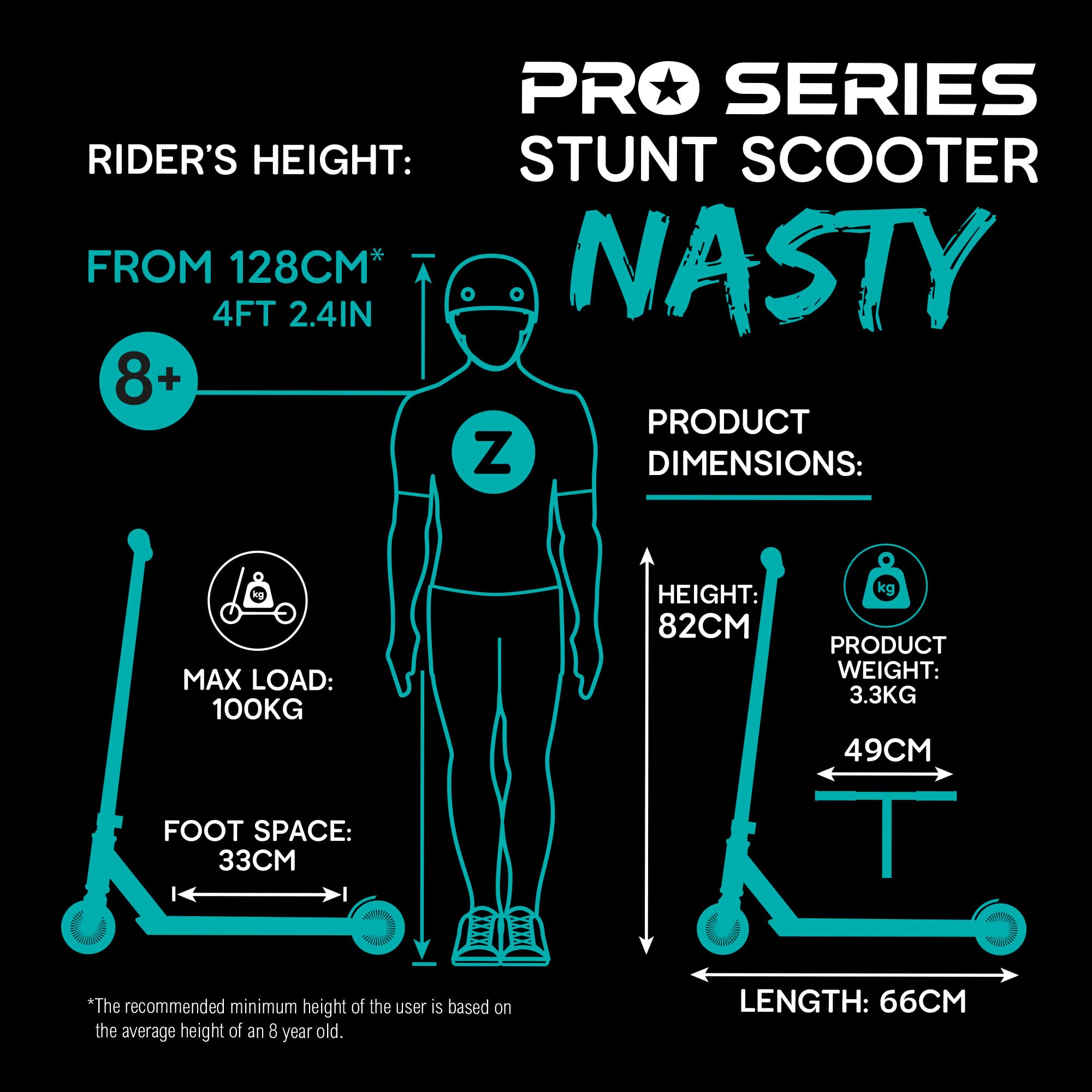 Hy-pro Zinc Stunt Scooter per bambini dai 6 anni in su, monopattino e scooter Stunt, design Pro T-Bar, cuscinetti a sfera ABEC 9, 100 ruote in poliuretano, leggero e stabile