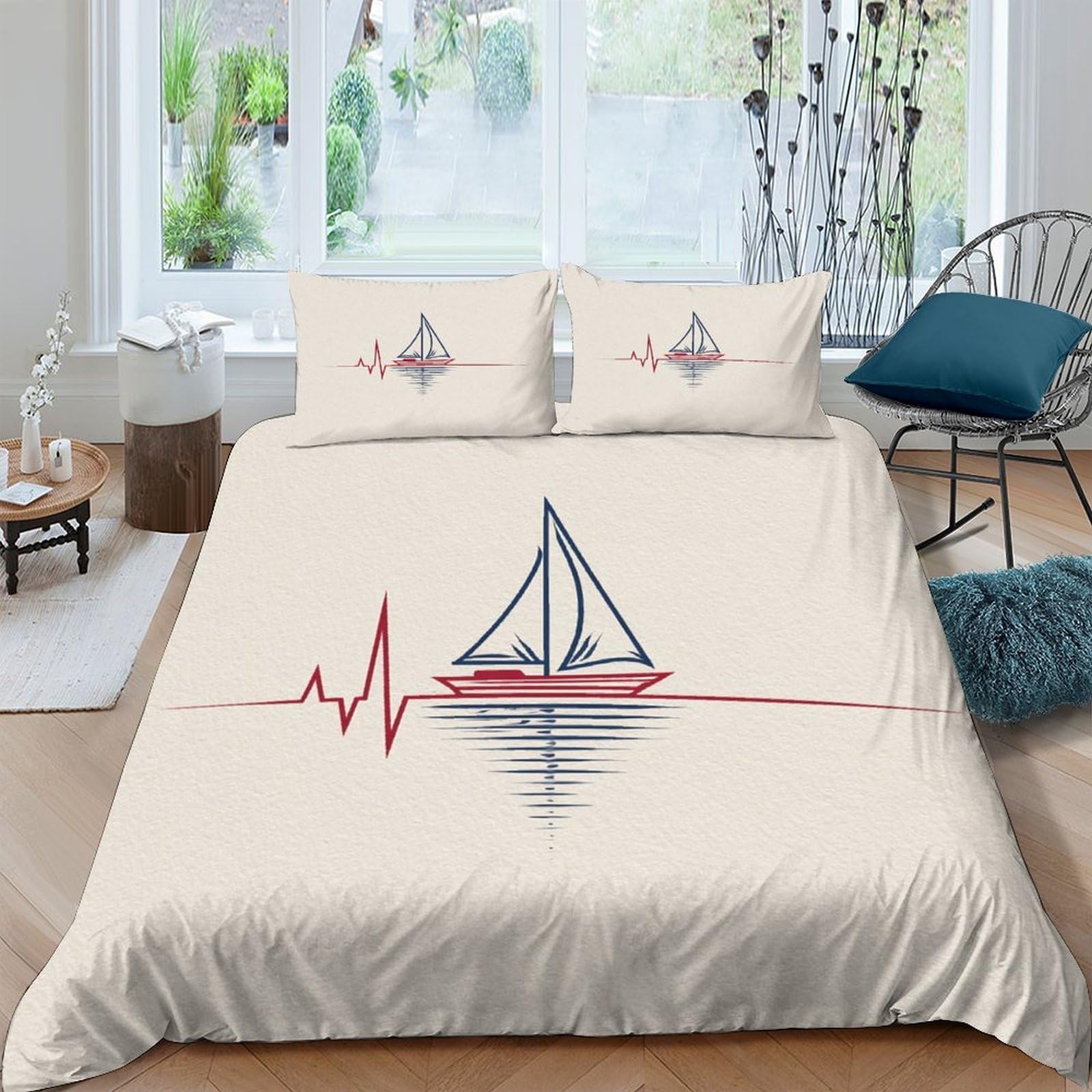 Ctjqhvkz Style-6 3D Printed Sailboat Nautical Fitted Sheet Microfiber Soft Anti-Slip Heartbeat Bed Cover For Bedroom Decor Single（135X200cm）