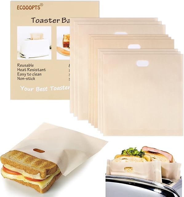 ECOOPTS 8 Toaster Bags Non Stick Sandwich Toastie Bag 3 Sizes Reusable Toaster Bag for Grilled Cheese Sandwiches | Safest On The Market