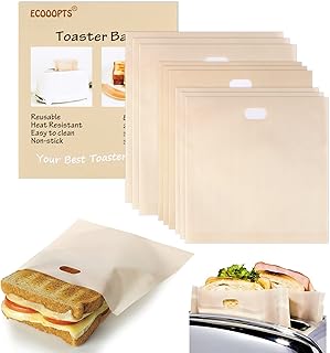ECOOPTS 8 PCS Toaster Bags Non Stick Toast Bag Reusable and Heat Resistant Toaster Bags for Sandwiches,Chicken,Nuggets,Pan...