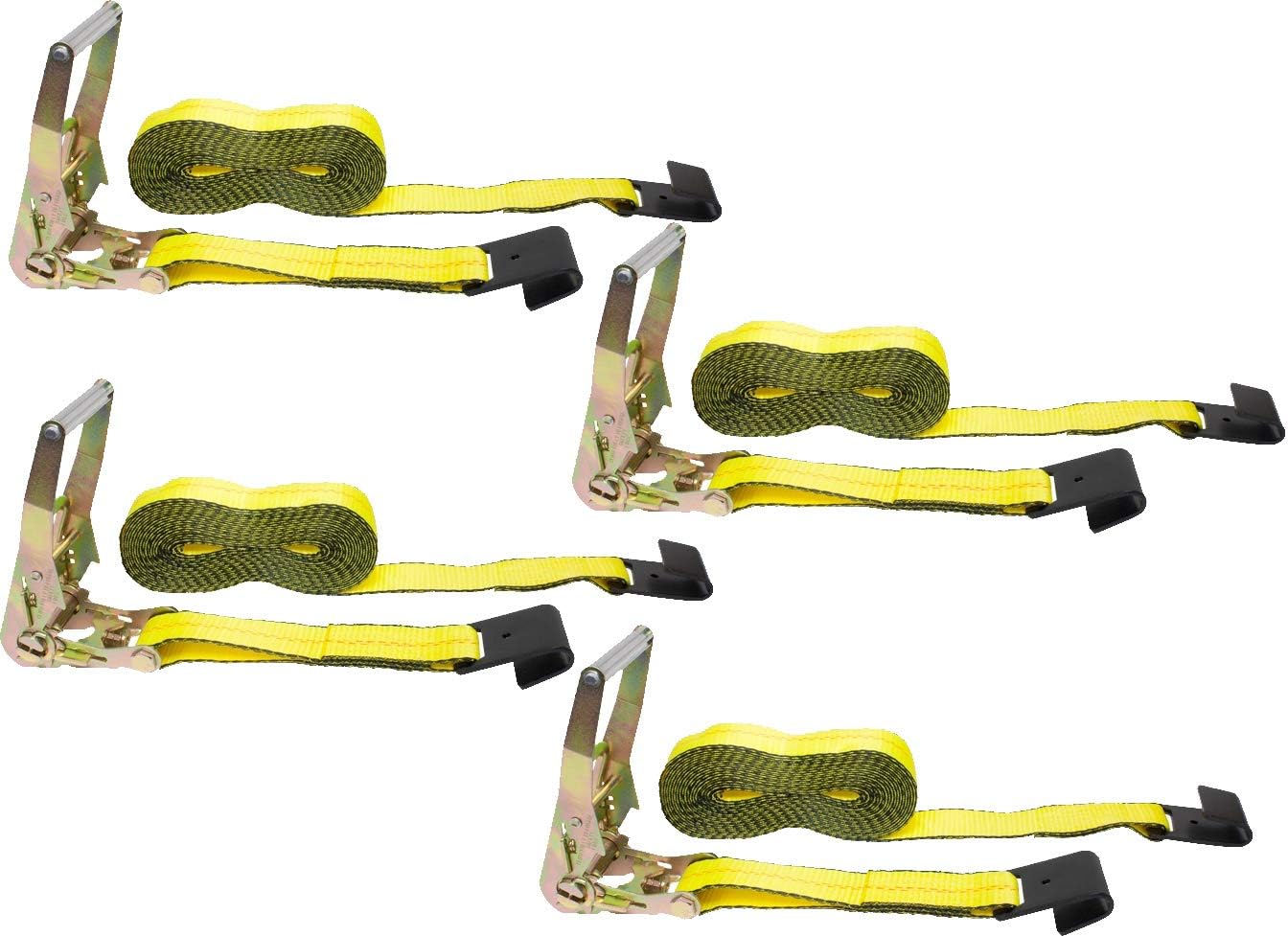 Mytee Products Ratchet Tie-Down Straps with Flat Hooks, 2" x 40' Ratchet Straps Yellow | 10,000 Lbs Breaking Strength | TieDown Ratchet Straps for Flatbed, Truck, Trailers Pickup (4 Pack)