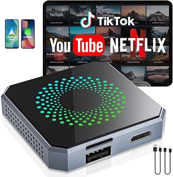 5-in-1 Wireless CarPlay & Android Auto Adapter with Netflix/YouTube, [Supports 4K HDMI Output & Screen Mirroring] - Plug & Play Car Play Wireless Smart AI Box for Cars with OEM Wired CarPlay/Auto