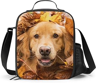 PrelerDIY Golden Retriever Lunch Box - Insulated Lunch Box for Kids Funny 3D Design with Side Pocket & Shoulder Strap Lunch Bag, Perfect for School/Camping/Hiking/Picnic/Beach/Travel