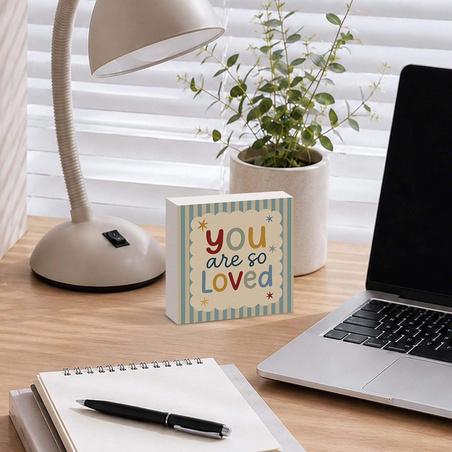 You Are So Loved Wooden Box Desk Sign, Nursery Classroom Playroom Wood Desk Decor for Home Baby Boys Girls Kids Room Bedroom, Vintage Striped Decor for Shelf Table Tabletop Accessories 5x5 image 5