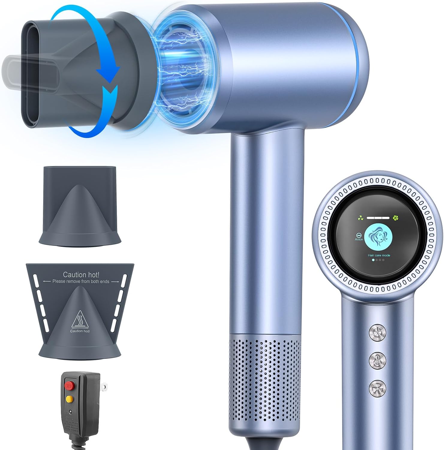 AOMEES Secador de pelo, 1600 W profesional de alta velocidad iónico con pantalla HD, 4 modos de temperatura y 3 velocidades con función de memoria,