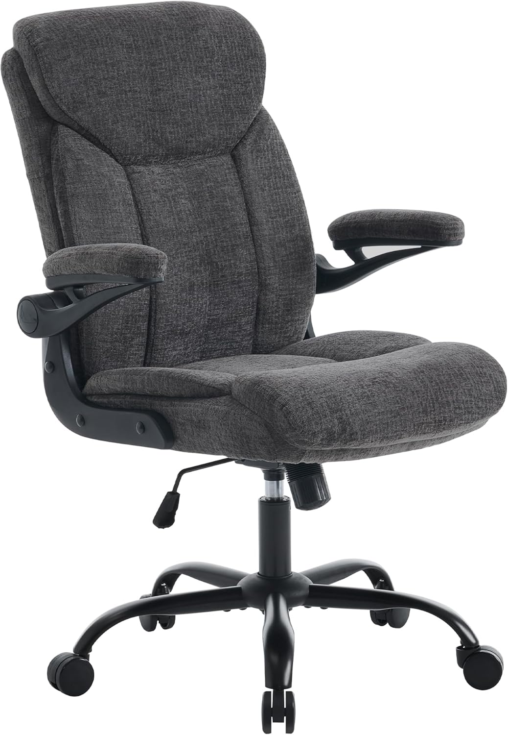 Home Office Ergonomic Desk Chair - Comfy Fabric Executive Chair with Flip-Up Armrests, Height Adjustable Computer Chair for Gaming, 360° Swivel & Rocking (Grey)