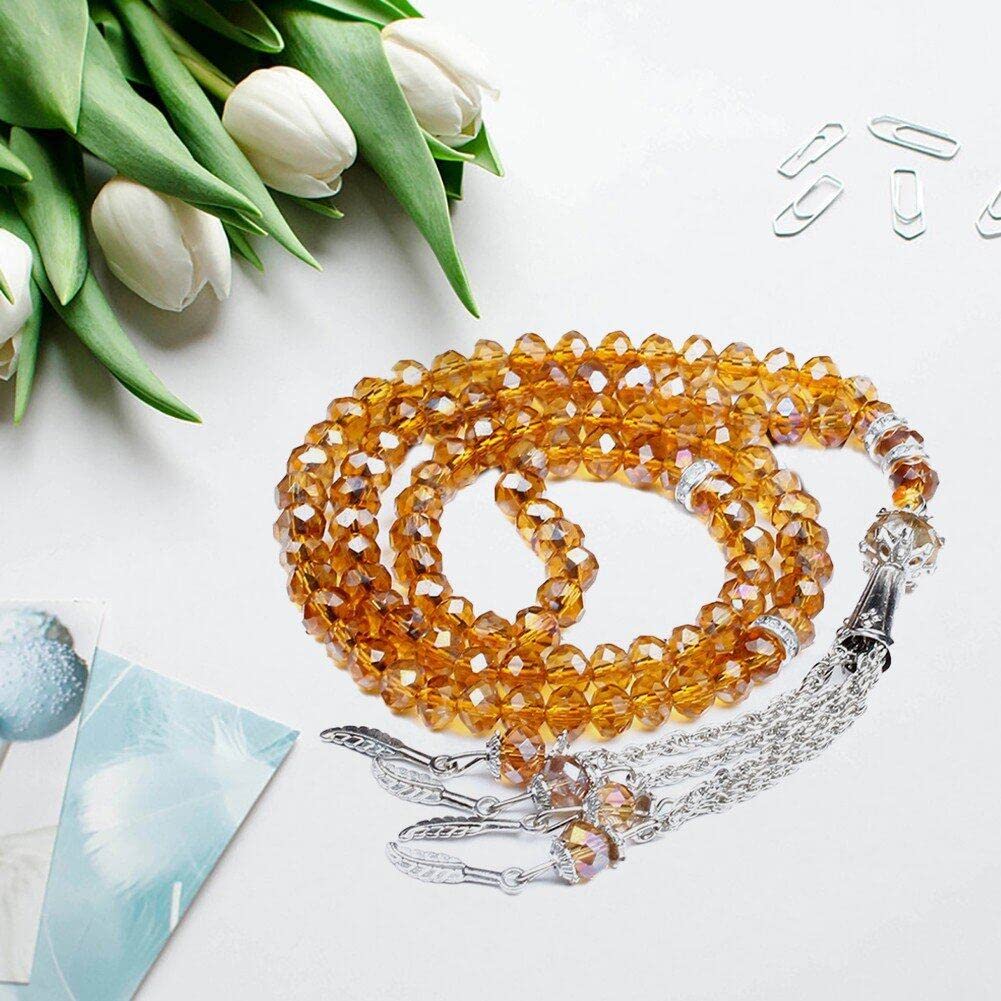 99 6mm Tasbih Perles De Prière Musulmanes Arabe Hommes Femmes Chapelet En Verre étoile Lune Strass Glands Ornement Bracelet Du Ramadan