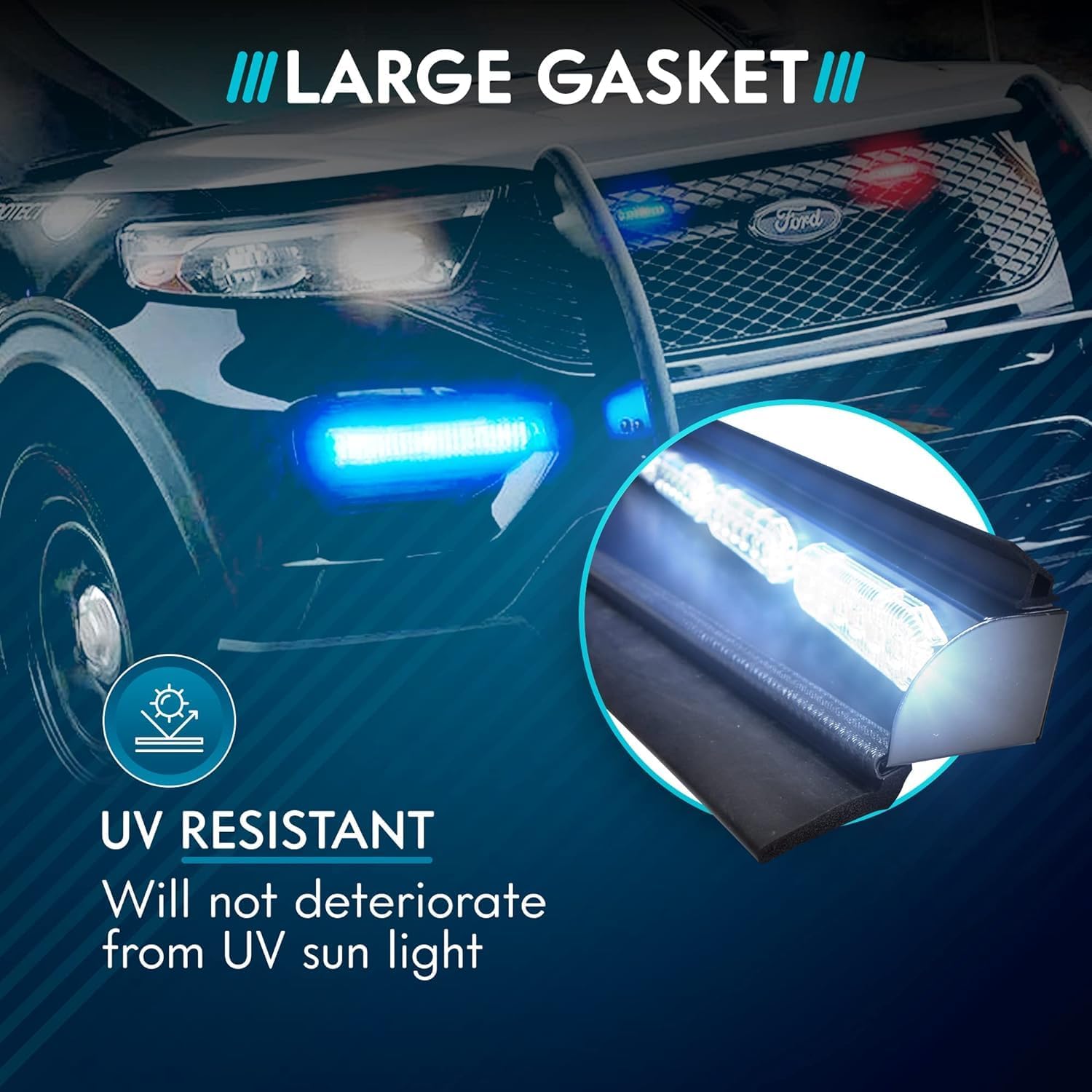 UBL 18 Inch Large Black Rubber Gasket for Light Bar - Eliminate Emergency Warning Visor Dash Stick Surface Mount Light - Windshield Flashback Guard (2)