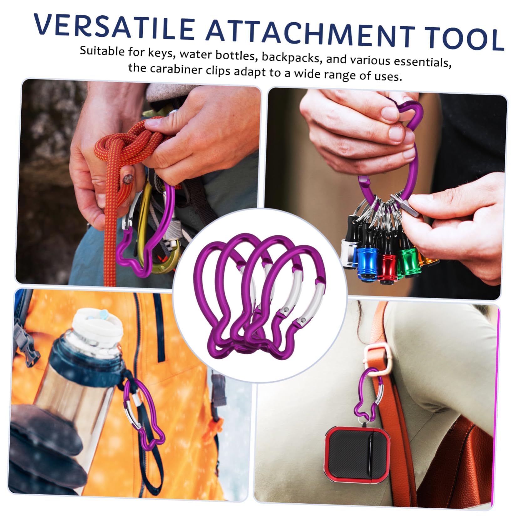 ibasenice Carabiner Aluminium Poisson Pourpre, Mousqueton à Ressort Léger et Ludique pour Porte-clés et Bouteilles d'eau, Camping et Activités Outdoor, Lot de 10